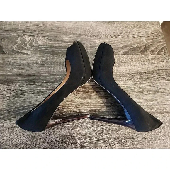 Coach Selma Suede Peep Toe Platform Heels Black Stiletto 4" Sz 7.5 B - Picture 10 of 13